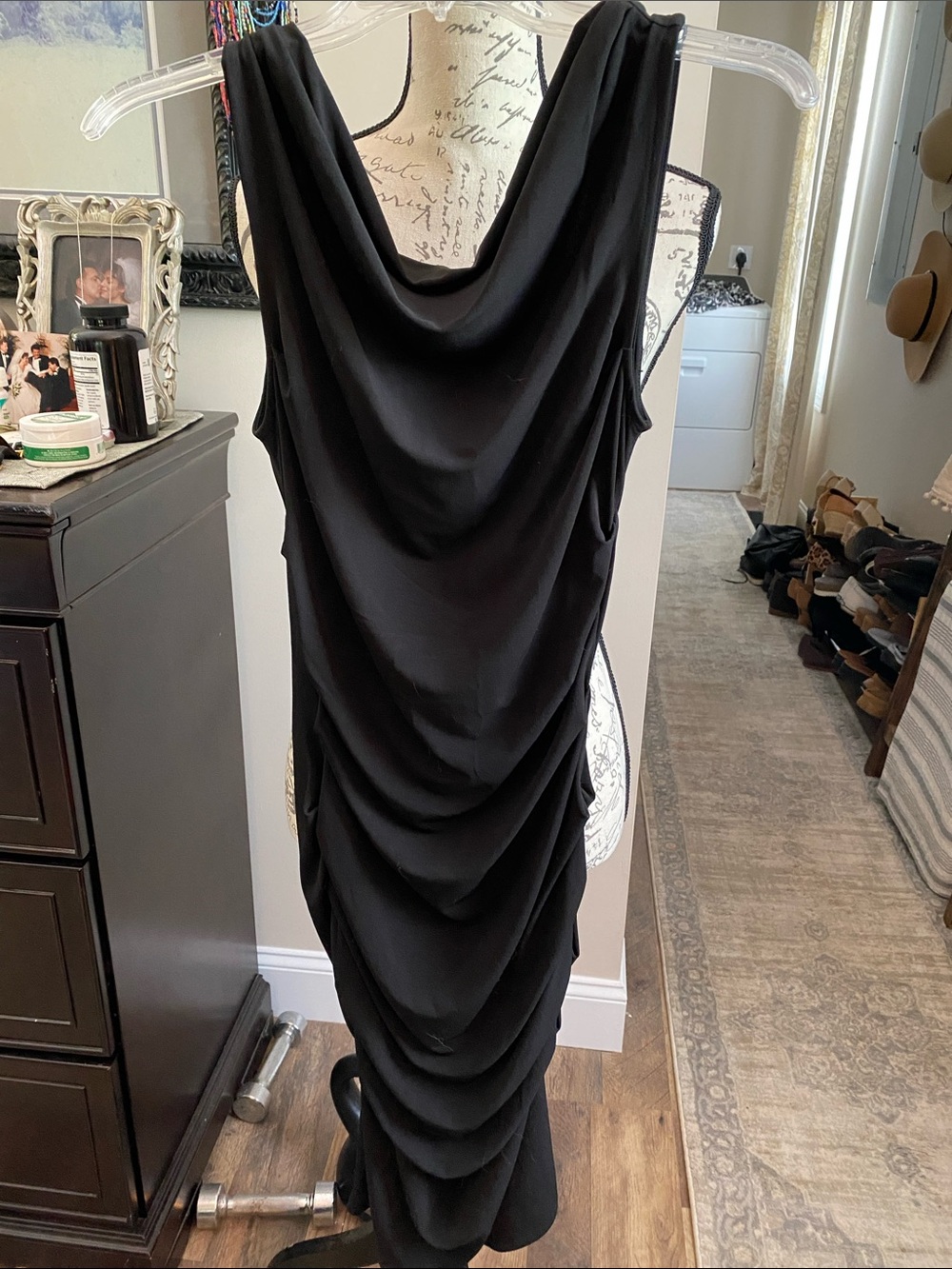 Moda International Black Draped Midi Dress